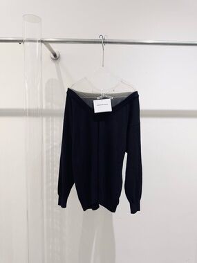 🚩steal Alexander Wang Navy Off-the-Shoulder Knit Sweater